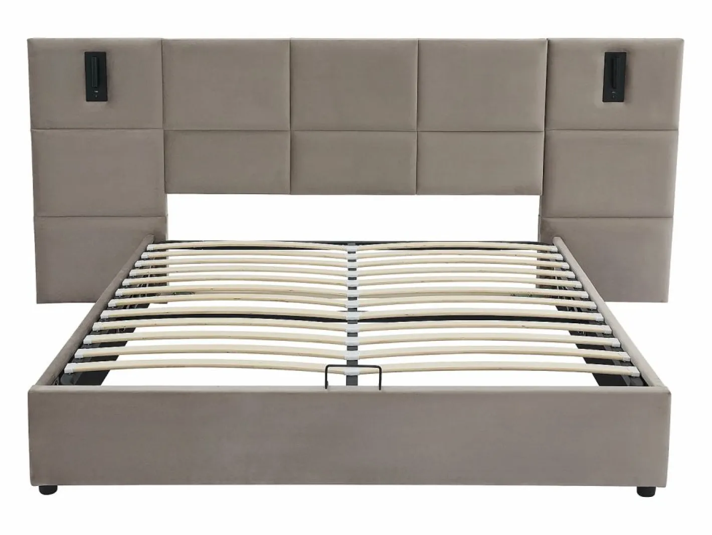 Vente-unique Cama Terciopelo|Cama Con Canapé|Canapé abatible 180 x 200 cm con cabecero y lámpara integrada en terciopelo - SARETO