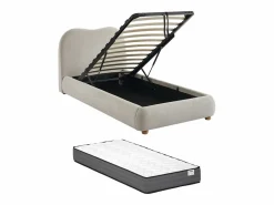 Vente-unique Canapé abatible 90 x 190 cm de tela color + colchón - VANARI Beige Discount