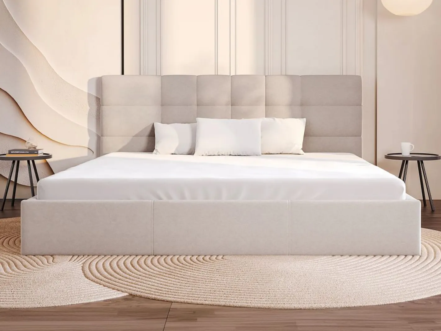 Vente-unique Canapé abatible 200 x 200 cm de tela + colchón - ELIAVA de Pascal Morabito Beige