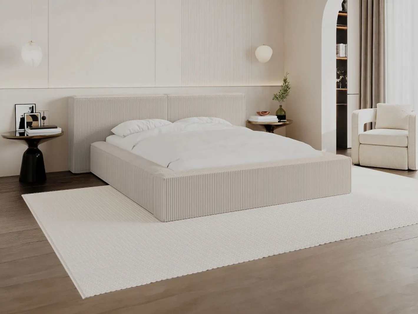Vente-unique Canapé abatible 180 x 200 cm de pana - TIMANO II Beige Discount