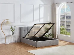 Vente-unique Canapé abatible 140 x 190 cm en tela bouclé + colchón - MAZIRI Gris New