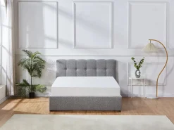 Vente-unique Canapé abatible 140 x 190 cm en tela bouclé + colchón - MAZIRI Gris New