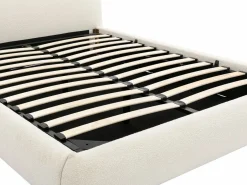 Vente-unique Canapé abatible 140 x 190 cm en tela bouclé - VANARI Blanco Best