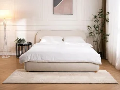Vente-unique Canapé abatible 140 x 190 cm en tela bouclé - VANARI Blanco Best
