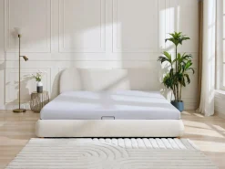 Vente-unique Cama Con Canapé|Cama Adulto|Canapé abatible 180 x 200 cm en tela bouclé beige + colchón - VANARI