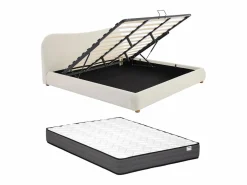 Vente-unique Cama Con Canapé|Cama Adulto|Canapé abatible 180 x 200 cm en tela bouclé beige + colchón - VANARI