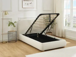 Vente-unique Canapé abatible 90 x 190 cm en tela bouclé beige + colchón - VANARI Blanco Clearance