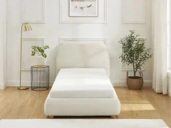 Vente-unique Canapé abatible 90 x 190 cm en tela bouclé beige + colchón - VANARI Blanco Clearance