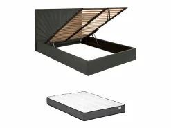 Vente-unique Cama Terciopelo|Canapé abatible 140 x 190 cm terciopelo gris ntracita + colchón - RILIODA