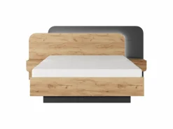 Vente-unique Cama Con Canapé|Canapé abatible con mesitas de noche 160 x 200 cm y LEDs en color natural y antracita - DESADO