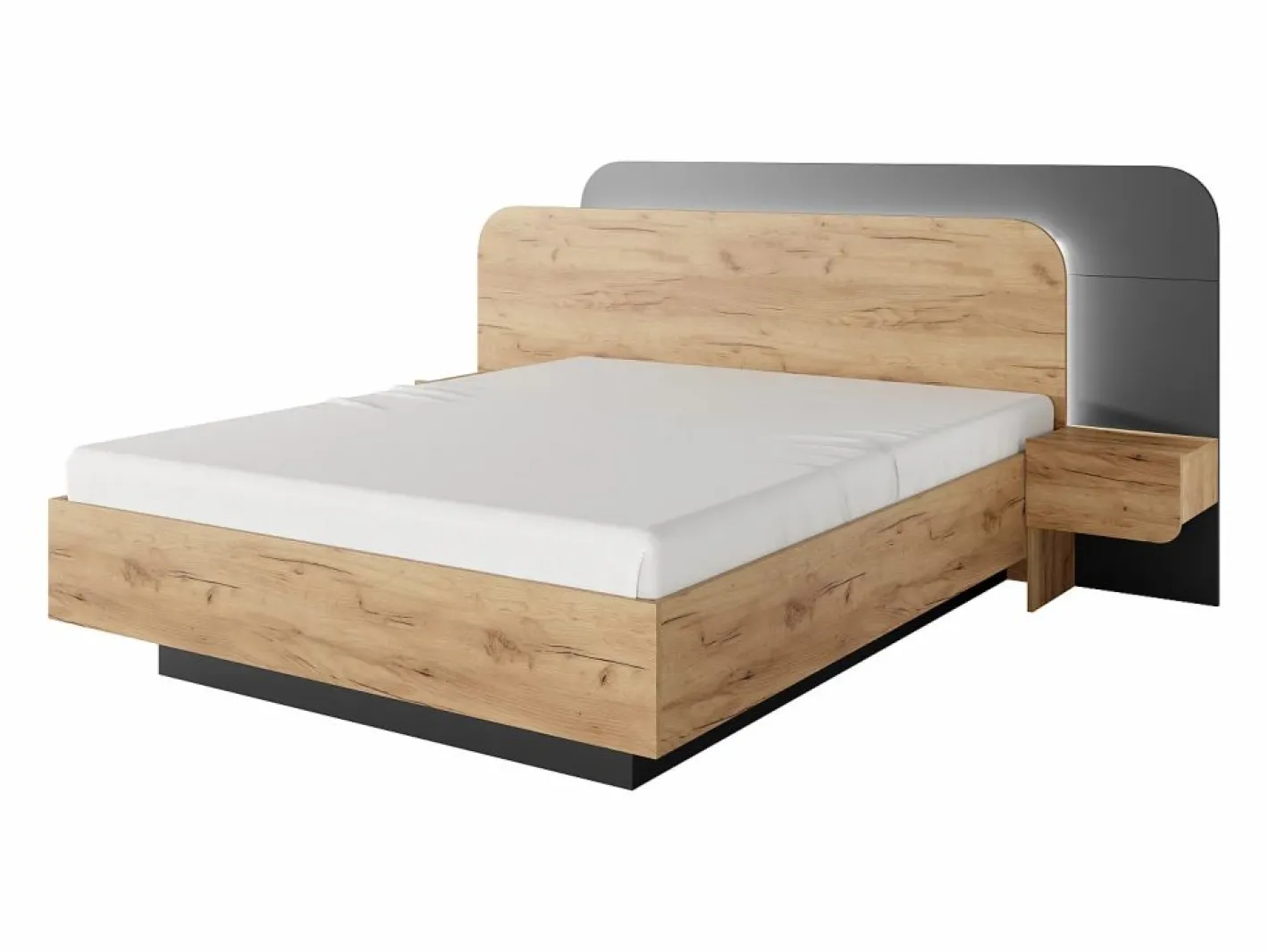 Vente-unique Cama Con Canapé|Canapé abatible con mesitas de noche 160 x 200 cm y LEDs en color natural y antracita - DESADO