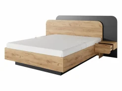 Vente-unique Cama Con Canapé|Canapé abatible con mesitas de noche 160 x 200 cm y LEDs en color natural y antracita - DESADO