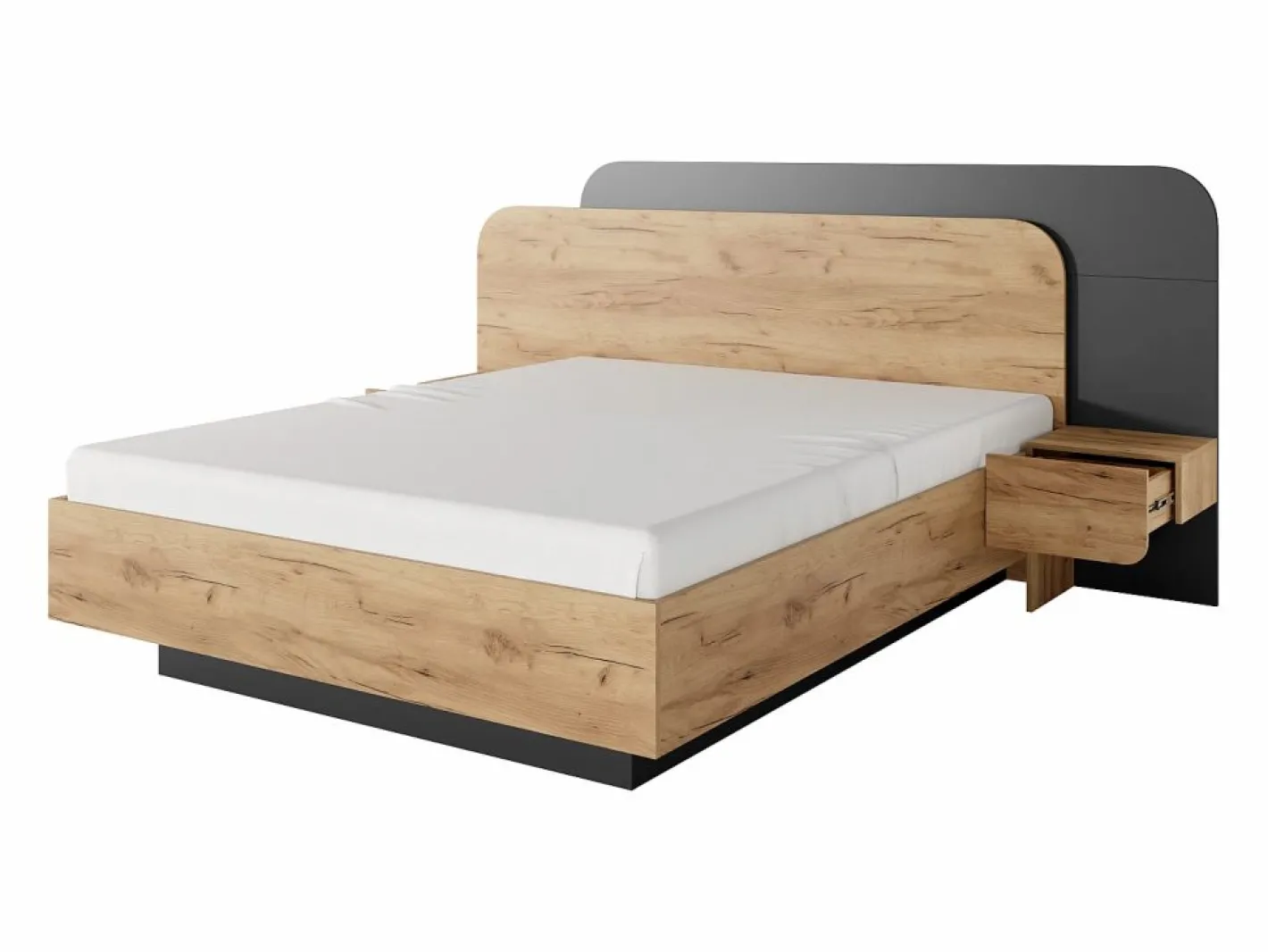 Vente-unique Cama Con Canapé|Canapé abatible con mesitas de noche 160 x 200 cm y LEDs en color natural y antracita - DESADO