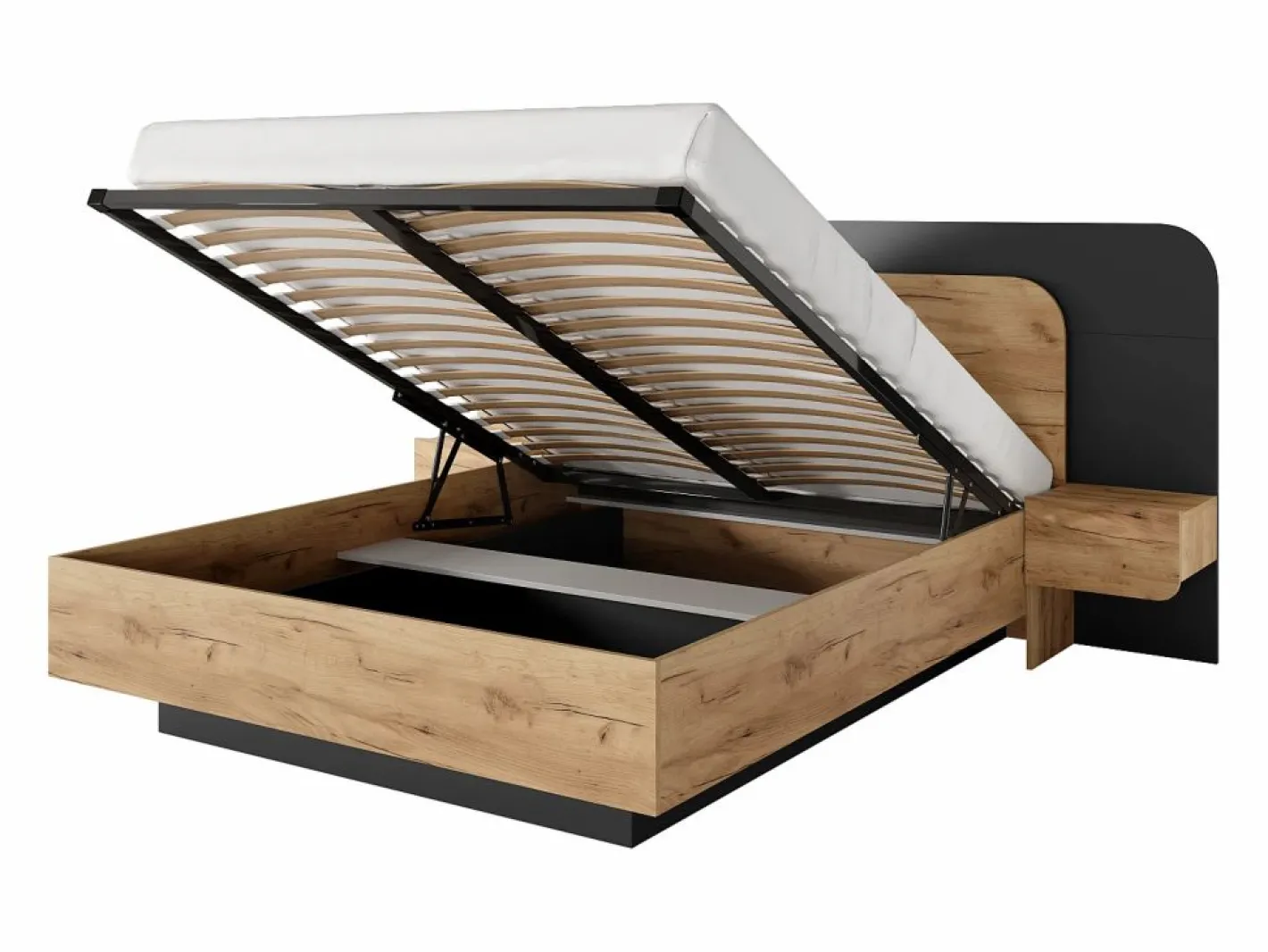 Vente-unique Cama Con Canapé|Canapé abatible con mesitas de noche 160 x 200 cm y LEDs en color natural y antracita - DESADO
