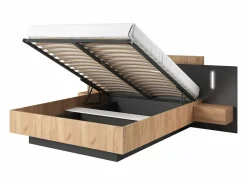 Vente-unique Canapé abatible con mesitas de noche queen size 160 x 200 cm con LEDs natural y antracita + colchón - FRANCOLI Gris antracita / Color natural claro Sale