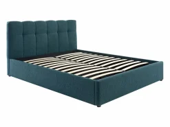 Vente-unique Cama Con Canapé|Canapé abatible de 140 x 190 cm de tela bouclé azul petróleo - MAZIRI