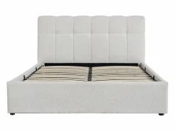 Canapé abatible de 140 x 190 cm de tela bouclé blanca + colchón - MAZIRI^Vente-unique