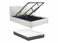 Canapé abatible de 140 x 190 cm de tela bouclé blanca + colchón - MAZIRI^Vente-unique