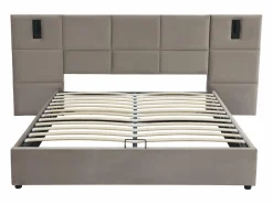 Vente-unique Cama Terciopelo|Canapé abatible de 160 x 200 cm con cabecero y lámpara integrada en terciopelo - SARETO