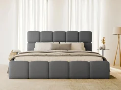 Vente-unique Canapé abatible de 160 x 200 cm de tela efecto cuero - DAMADO de Pascal Morabito Gris New
