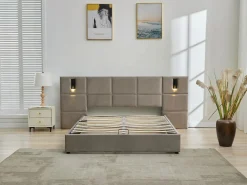 Canapé abatible de 180 x 200 cm con cabecero y lámpara de terciopelo + colchón - SARETO^Vente-unique Outlet
