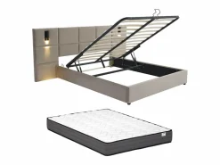 Canapé abatible de 180 x 200 cm con cabecero y lámpara de terciopelo + colchón - SARETO^Vente-unique Outlet