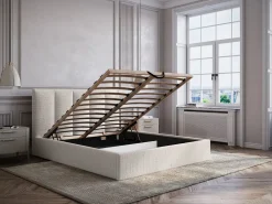 Vente-unique Cama Con Canapé|Cama Con Almacenaje|Canapé abatible de 180 x 200 cm con cabecero con costuras verticales tela - KILACLO