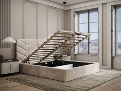 Vente-unique Canapé abatible de 160 x 200 cm de tela texturizada + colchón - JUSTANI Crema New