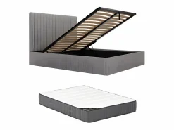 Vente-unique Cama Terciopelo|Canapé abatible de 140 x 190 cm con cabecero de pana + colchón - SARAH