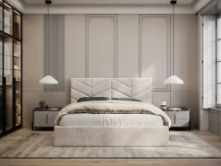 Vente-unique Canapé abatible de 160 x 200 cm de tela texturizada - JUSTANI Crema Clearance
