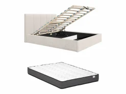 Vente-unique Canapé abatible de 160 x 200 cm cabecero con costuras verticales tela + colchón - KILACLO Beige New