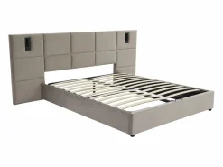 Vente-unique Cama Terciopelo|Canapé abatible de 160 x 200 cm con cabecero y lámpara de terciopelo + colchón - SARETO