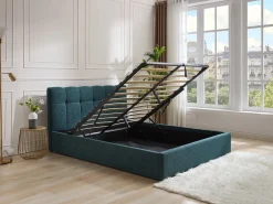 Canapé abatible de 160 x 200 cm de tela bouclé azul petróleo - MAZIRI^Vente-unique Best