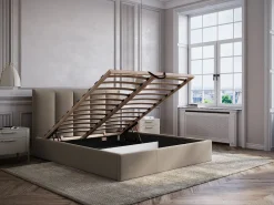 Vente-unique Canapé abatible de 160 x 200 cm con cabecero con costuras verticales tela - KILACLO Topo Best