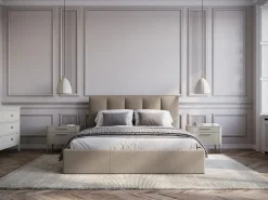 Vente-unique Canapé abatible de 160 x 200 cm con cabecero con costuras verticales tela - KILACLO Topo Best