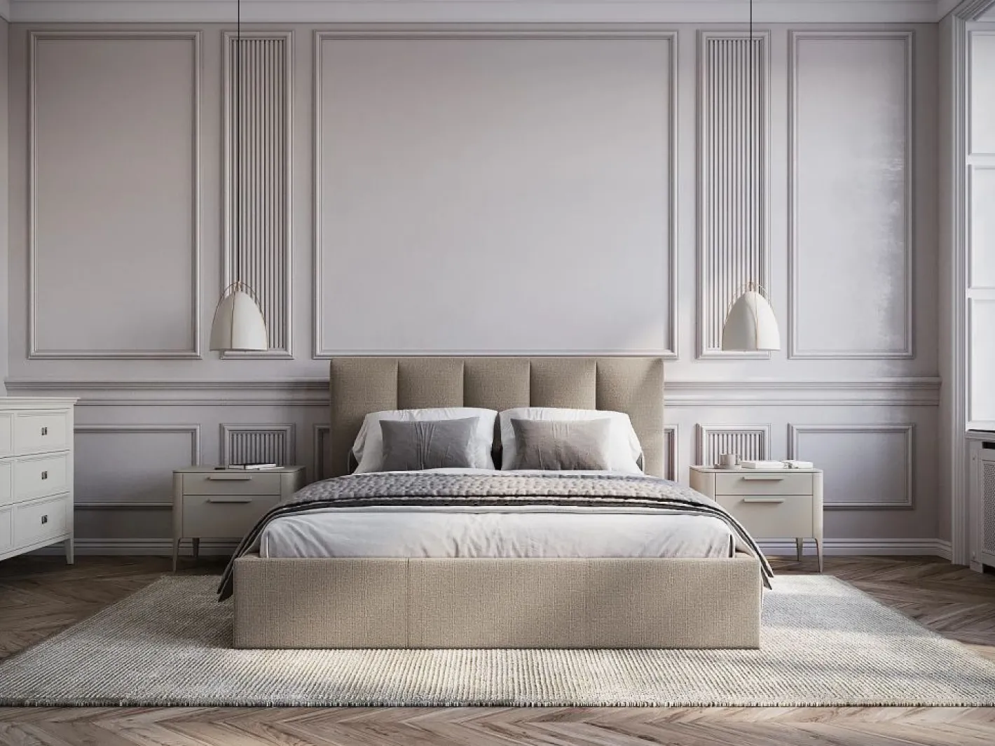 Vente-unique Canapé abatible de 160 x 200 cm con cabecero con costuras verticales tela - KILACLO Topo Best