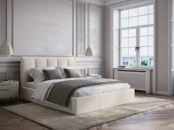Vente-unique Canapé abatible king size 180 x 200 cm cabecero con costuras verticales tela + colchón - KILACLO Beige Clearance