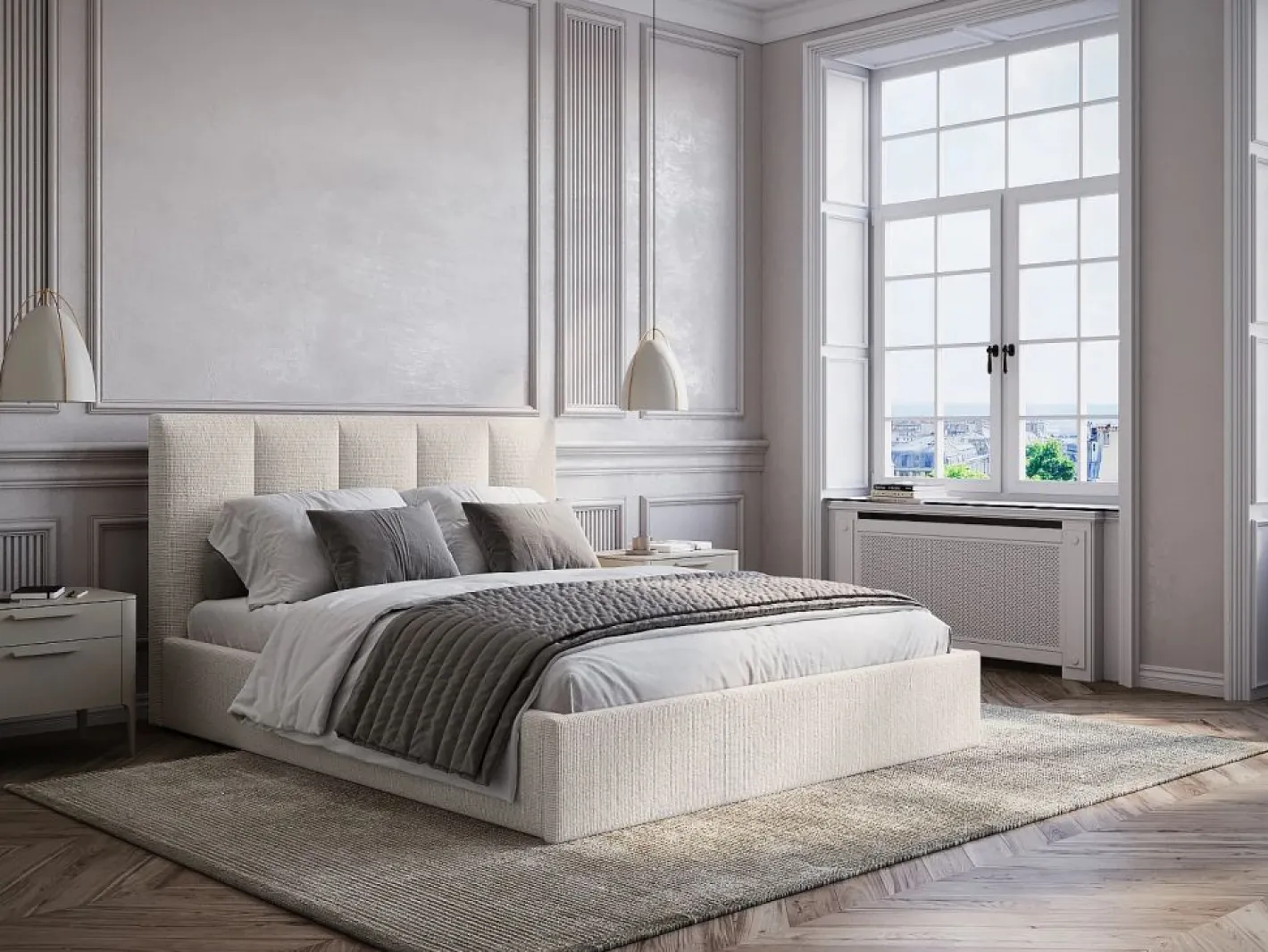 Vente-unique Canapé abatible king size 180 x 200 cm cabecero con costuras verticales tela + colchón - KILACLO Beige Clearance