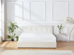 Canapé abatible King Size 180 x 200 cm en tela bouclé blanca + colchón - MAZIRI^Vente-unique Best