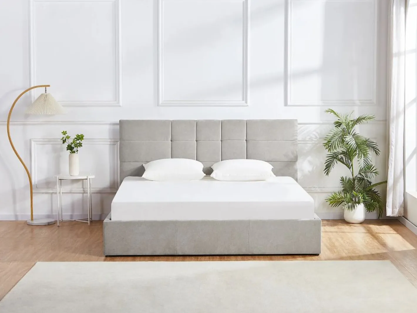 Vente-unique Cama Con Canapé|Cama Con Almacenaje|Canapé abatible queen size 160 x 200 en tela gris + colchón - HOPEYA de Pascal Morabito