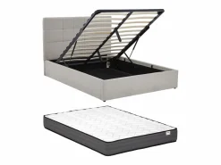 Vente-unique Cama Con Canapé|Cama Con Almacenaje|Canapé abatible queen size 160 x 200 en tela gris + colchón - HOPEYA de Pascal Morabito