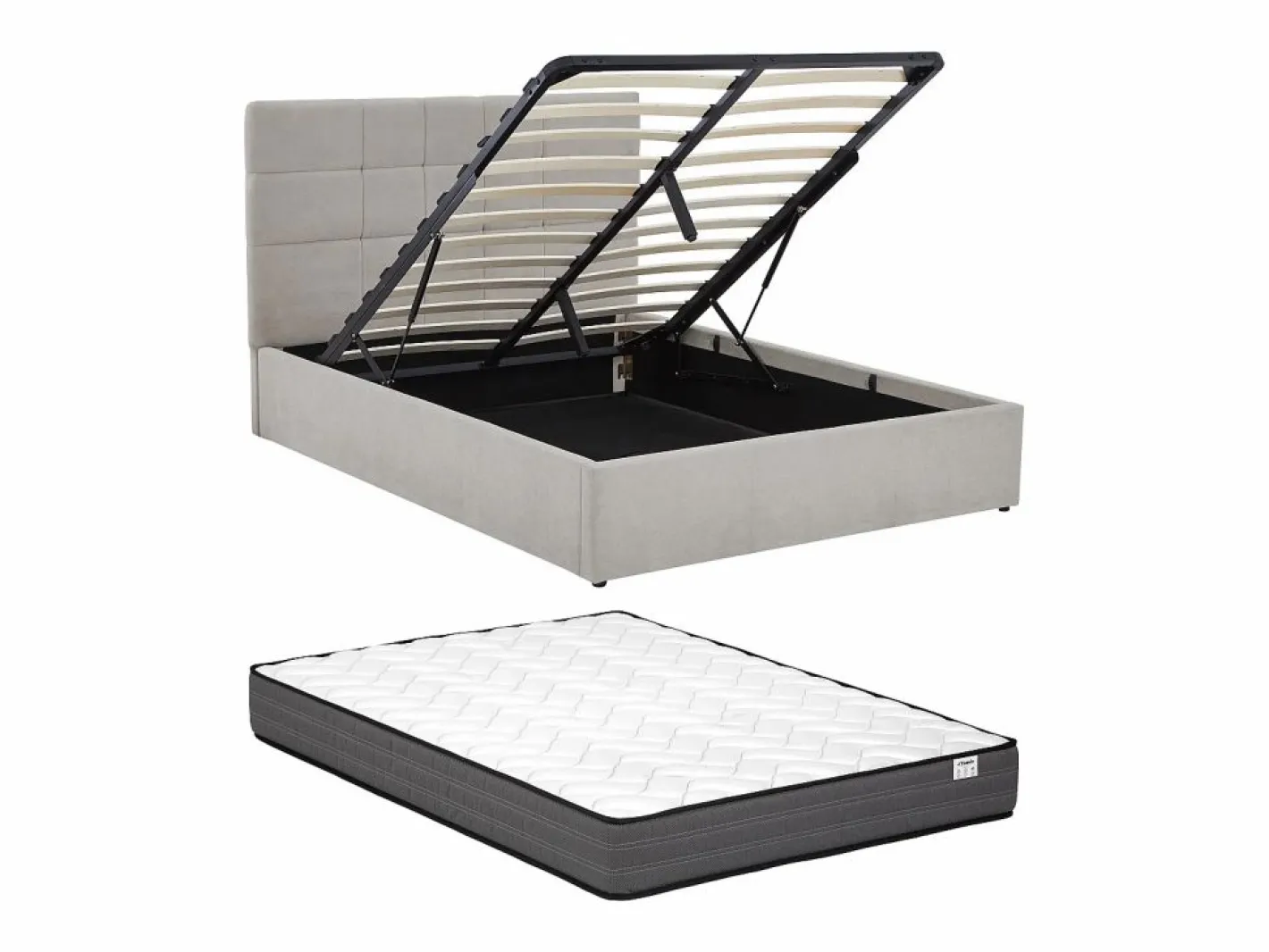 Vente-unique Cama Con Canapé|Cama Con Almacenaje|Canapé abatible queen size 160 x 200 en tela gris + colchón - HOPEYA de Pascal Morabito