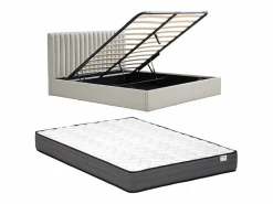 Vente-unique Cama Con Canapé|Canapé abatible tamaño queen 160 x 200 cm en tela + colchón - SARANELI