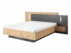Canapé abatible y mesitas de noche 140 x 190 cm LEDs natural y antracita + Colchón - FRANCOLI^Vente-unique Clearance