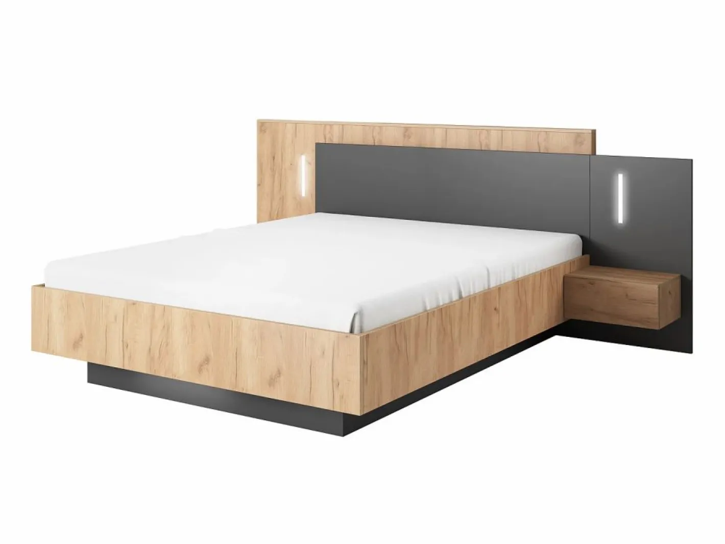 Canapé abatible y mesitas de noche 140 x 190 cm LEDs natural y antracita + Colchón - FRANCOLI^Vente-unique Clearance