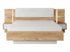 Vente-unique Canapé abatible y mesitas de noche 160 x 200 cm natural y blanco con LEDs - ELYNIA Color natural claro / Blanco Hot