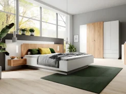 Vente-unique Cama Con Canapé|Cama Con Almacenaje|Canapé abatible y mesitas de noche 160 x 200 cm con luces LEDs blanco y natural + colchón - FRANCOLI