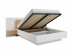 Vente-unique Cama Con Canapé|Cama Con Almacenaje|Canapé abatible y mesitas de noche 160 x 200 cm con luces LEDs blanco y natural + colchón - FRANCOLI