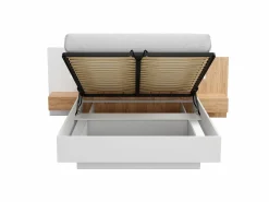 Vente-unique Canapé abatible y mesitas de noche en 160 x 200 cm con luces LEDs blanco y natural - FRANCOLI Color natural claro / Blanco Outlet