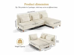 DripeX Sofá Rinconera|Canapé de esquina reversible en terciopelo acanalado - 2 plazas + méridienne - - 256 x 160 x 88 cm